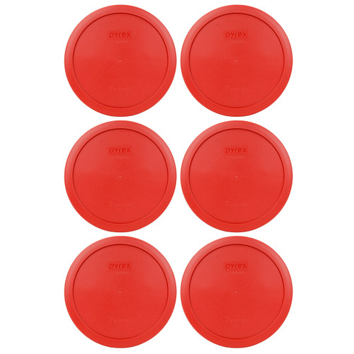 Pyrex 7402-PC Poppy Red Round Plastic Food Storage Replacement Lid Cover (6-Pack)