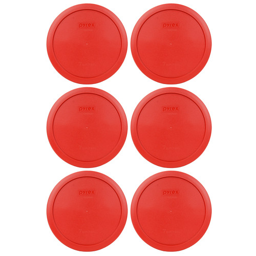 Pyrex 7203 7-Cup Glass Food Storage Bowl w/ 7402-PC Poppy Red Plastic Lid  Cover (2-Pack)