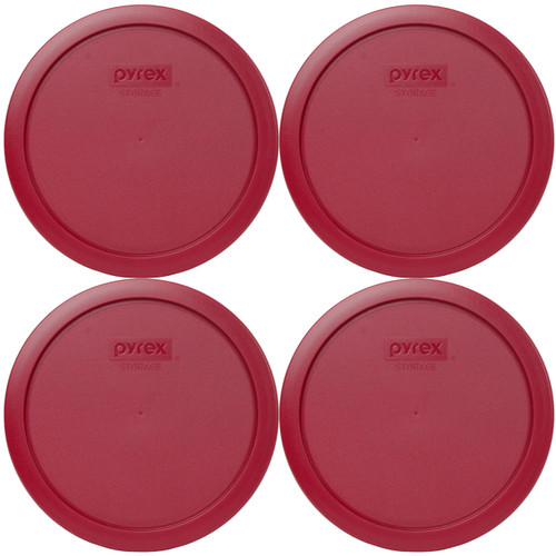 Pyrex 7402-PC Sangria Red Round Plastic Food Storage Replacement Lid Cover (4-Pack)