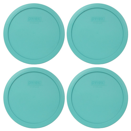 Pyrex 7402-PC Turquoise Round Plastic Food Storage Replacement Lid Cover (4-Pack)