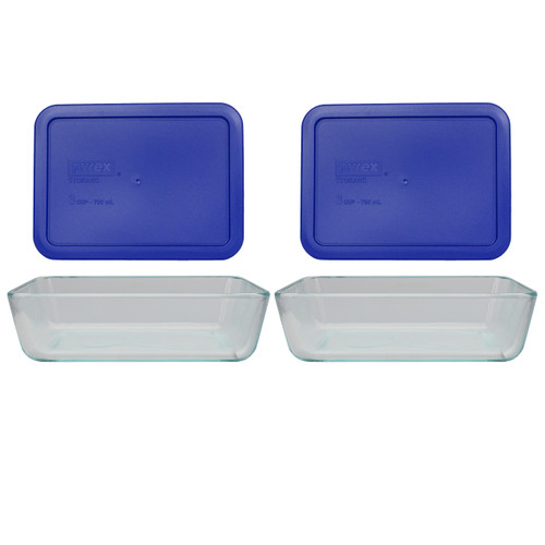 Pyrex 7211 6-Cup Glass Dish & 7211-PC Cadet Blue Plastic Lid (2-Pack)
