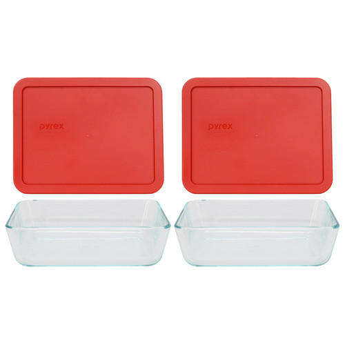 Pyrex 7211 6-Cup Glass Food Storage Dish and 7211-PC Poppy Red Plastic Lid (2-Pack)