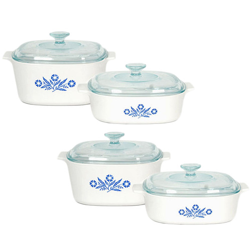 Corningware A-423C-BF Stove-Top 4-Piece Pyroceram Blue Cornflower Casserole Set (2-Pack)