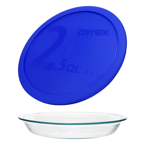 209 9-in (23 cm) Glass Pie Plate Dish and 325-PC 2.5qt Blue Lid