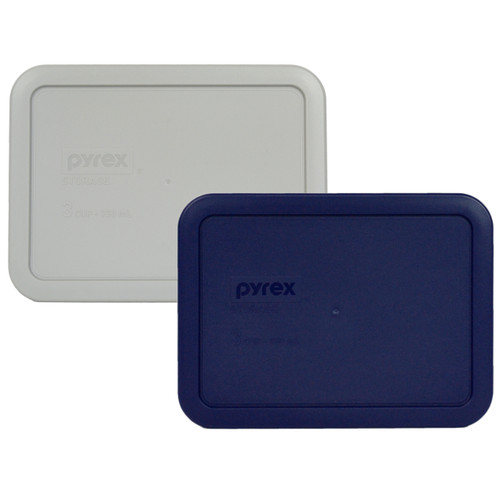 Pyrex 7210-PC (1) Jet Grey and (1) Blue Food Storage Replacement Lid Cover, Made in the USA