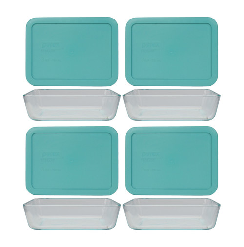 Pyrex 7210 3-Cup Rectangle Glass Food Storage Dishes w/ 7210-PC 3-Cup Light  Green Lid Covers (2-Pack)