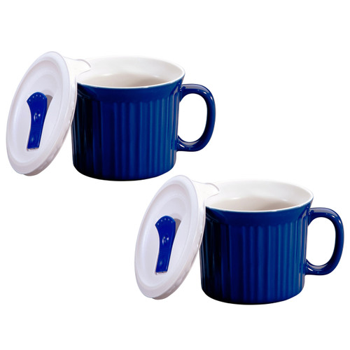 Corningware 20 oz Blue Meal Mug with Plastic Vented Lid (2-Pack)