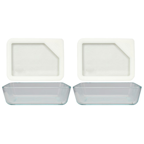 Pyrex 7210 3-Cup Clear Glass Dish with OV-7210 Ultimate Glass and White Silicone Lid (2-Pack)