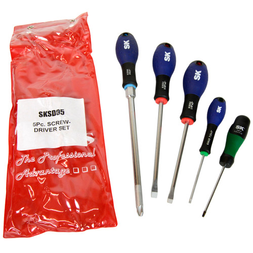 SK Tools SKSD05 5-Piece Torx, Flat, and Phillips Screwdriver Set with SureGrip