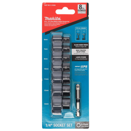 E-01694 8pc 1/4-Inch Drive Metric XPS 6-Point Impact Socket Set With Standard Socket Adapter