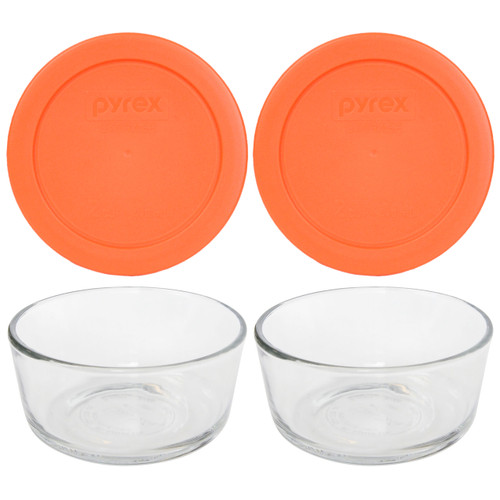 Pyrex Simply Store 7200 2-Cup Glass Food Storage Bowl with 7200-PC Orange Plastic Lid (2-Pack)