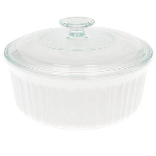 CorningWare FS5 1.5qt/1.4L Round French White Casserole Dish & G-5C 1.5qt French White Fluted Glass Lid