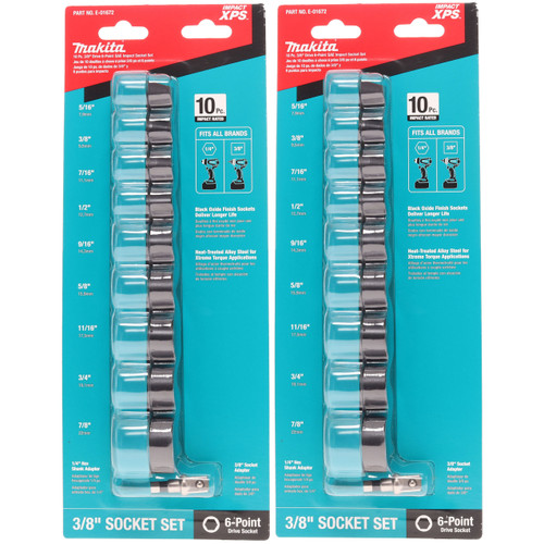 Makita E-01672 10 Piece 3/8in Drive SAE XPS Impact Socket Set W/Standard Socket Adapters (2-Pack)