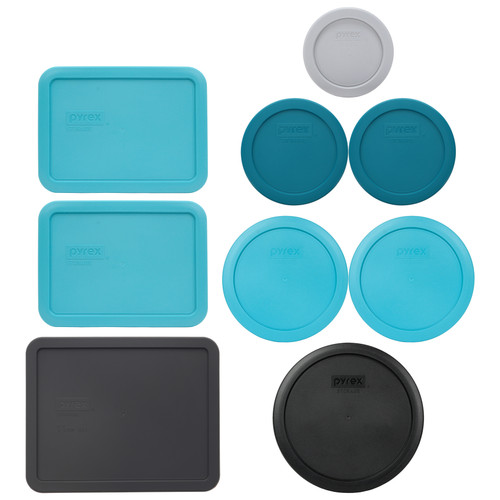 Pyrex Lids for 1, 2, 3, 4, and 6/7-Cup Glassware in Black, Jet and Puddle Gray, Amparo and Surf Blue