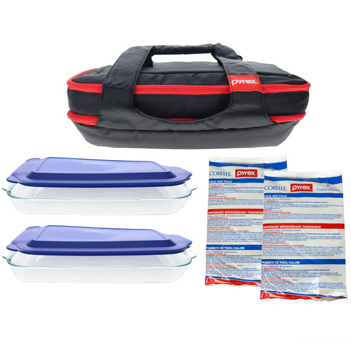 Pyrex 7-Piece Picnic Bundle with Glass Dishes, Lids, & Hot/Cold packs