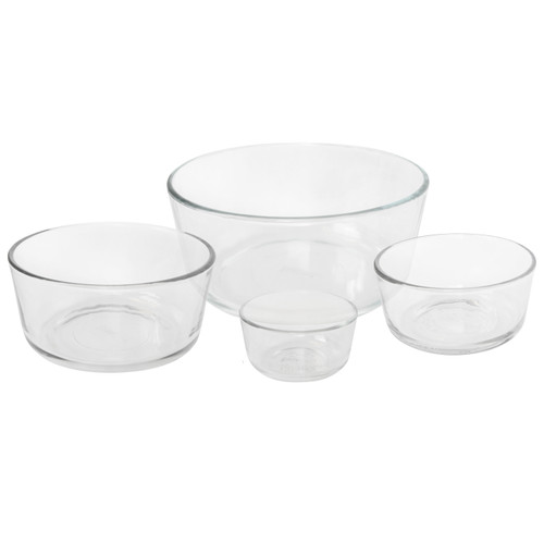 Pyrex 4 Clear Glass Bowls Bundle in 1-cup, 2-cup, 4-cup, and 6/7-cup