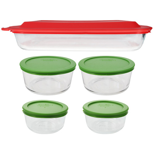 Pyrex 10-Piece Holiday Bundle for 233, 7200 and 7202 Glassware with Red and Lawn Green Lids