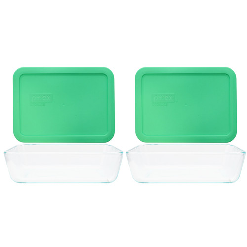 Pyrex 7210 3-Cup Glass Dish with 7210-PC 3-Cup Bright Green Lid (2-Pack)