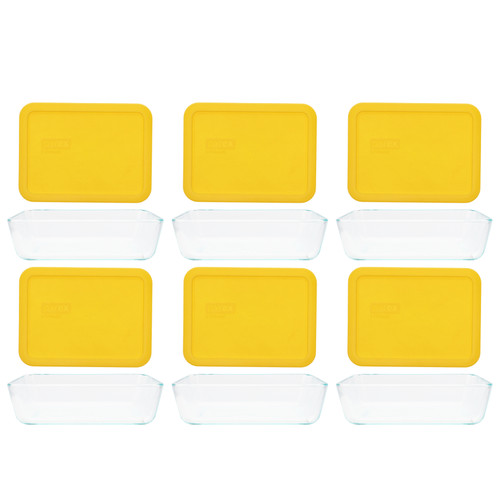 Pyrex 7210 3-Cup Glass Dish with 7210-PC 3-Cup Lemon Yellow Lid (6-Pack)