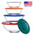 Pyrex Mixing Bowl Set: 322 1qt, 323 1.5qt, 325 2.5qt, 326 4qt Glass Bowls with 322-PC Green, 323-PC Orange, 325-PC Cadet Blue & 326-PC Red Lids