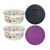 Pyrex 7201 4-Cup Spooky Fun Glass Bowls w/ 7201-PC Black and Thistle Purple Round Plastic Lid Cover