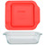 Pyrex 222-SC Sculpted Glass Baking Dish w/ 222-PC Red Plastic Lid Cover