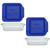 Pyrex (2) 222-SC Sculpted 8in Clear Glass Baking Dishes & (2) 222-PC 2qt Blue Lids