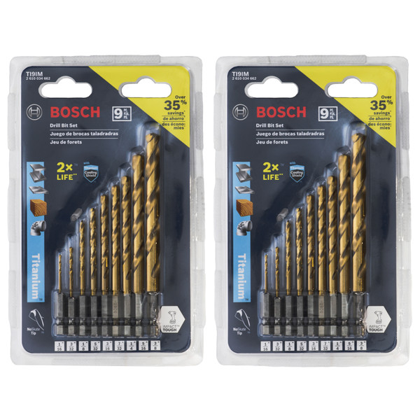 BOSCH TI9IM 9-Piece Set Titanium Nitride Coated Metal Drill Bits (2-Pack)