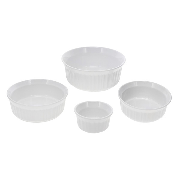 CorningWare 4-Piece Bakeware Set of (1) RS4, (1) FS16, (1) FS24, and (1) FS5 French White Round Casserole Dishes