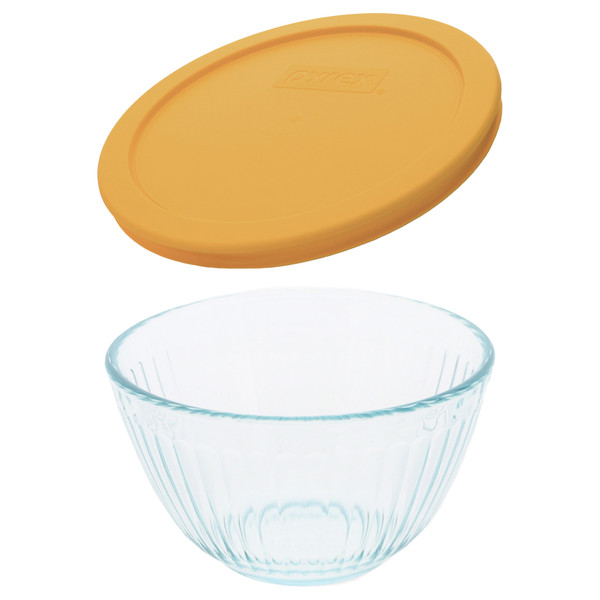 Pyrex 7401 3-Cup Sculpted Glass Mixing Bowl & 7401-PC Lemon Drop Yellow Lid