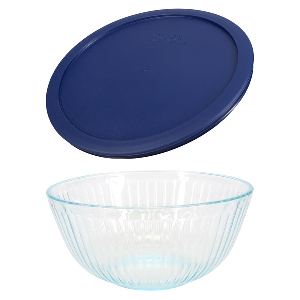 Pyrex 7403 10-Cup Sculpted Glass Mixing Bowl & 7403-PC Blue Lid