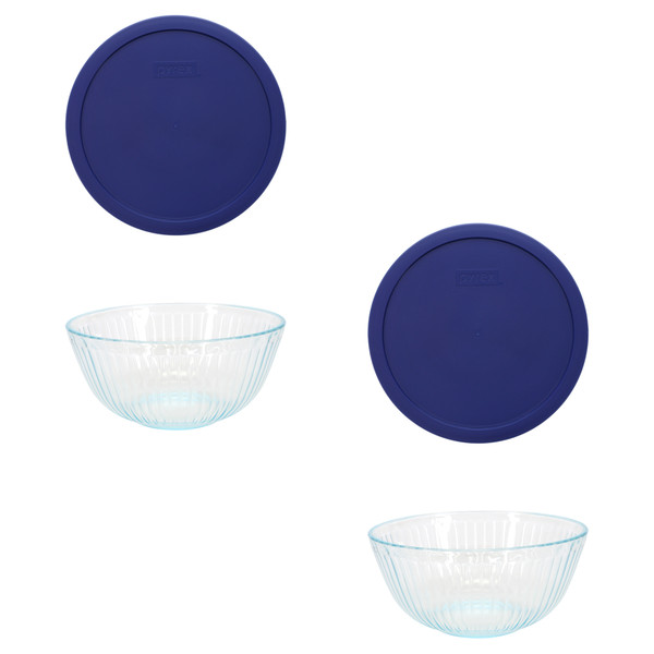 Pyrex 7403 10 Cup Sculpted Glass Mixing Bowl and 7403-PC Navy Blue Lid (4-Pack)