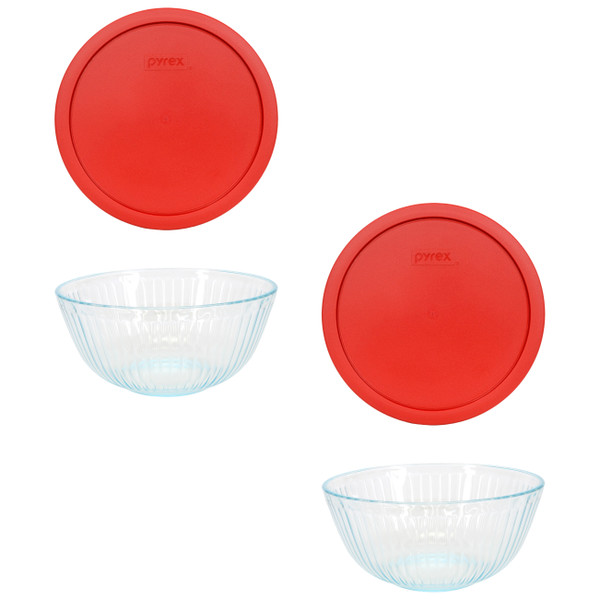Pyrex 7403 10 Cup Sculpted Glass Mixing Bowl and 7403-PC Poppy Red Lid (2-Pack) Pyrex 7403 10 Cup Sculpted Glass Mixing Bowl and 7403-PC Poppy Red Lid (2-Pack)