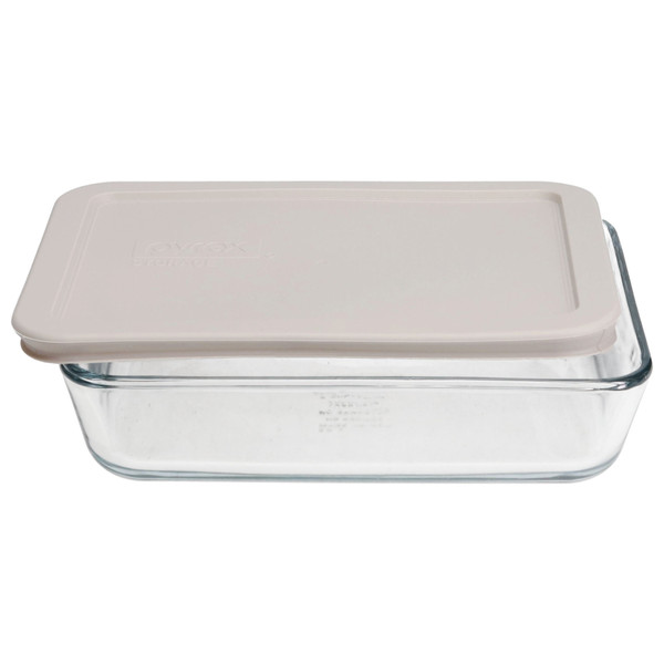 Pyrex 7210 3-Cup Glass Dish & 7210-PC Warm Stone Gray Food Storage Lid