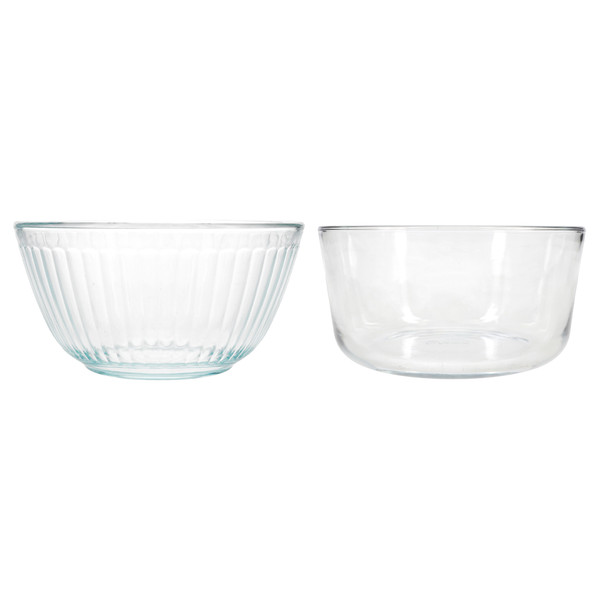 Pyrex 7402 6-Cup Sculpted Glass Mixing Bowl and 7201 4-Cup Classic Glass Bowl