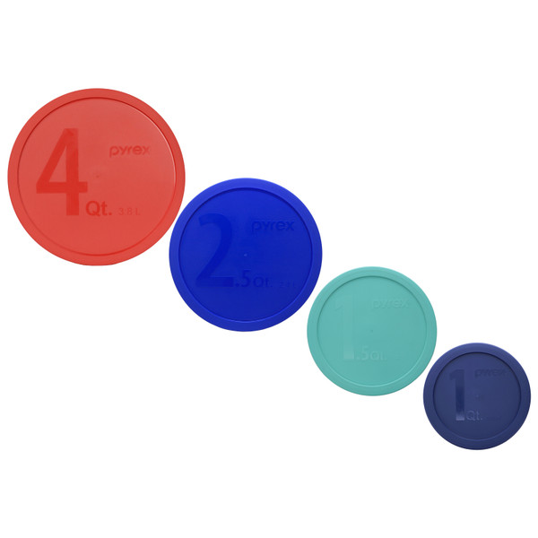 Pyrex 323-PC Sun Bleach Turquoise 1.5qt, 325-PC Cadet Blue 2.5qt, 322-PC Blue 1qt, 326-PC Red 4qt Mixing Bowl Lids