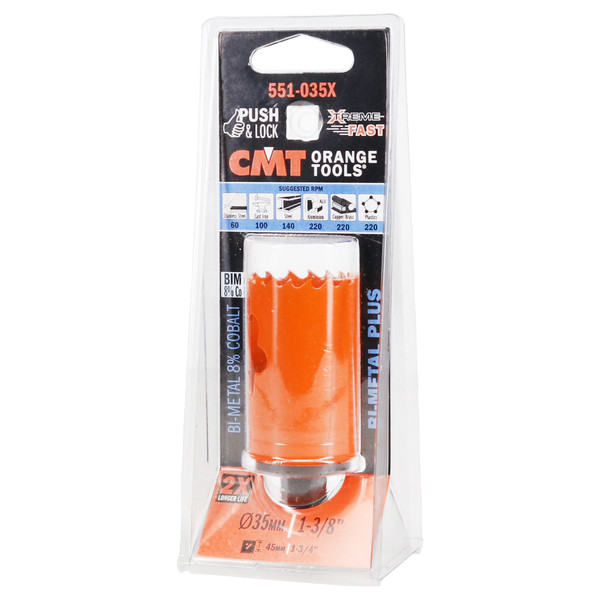 CMT 551-035X BI-METAL PLUS Hole Saw D=1-3/8in (35mm) for Arbors and Pilot Drills