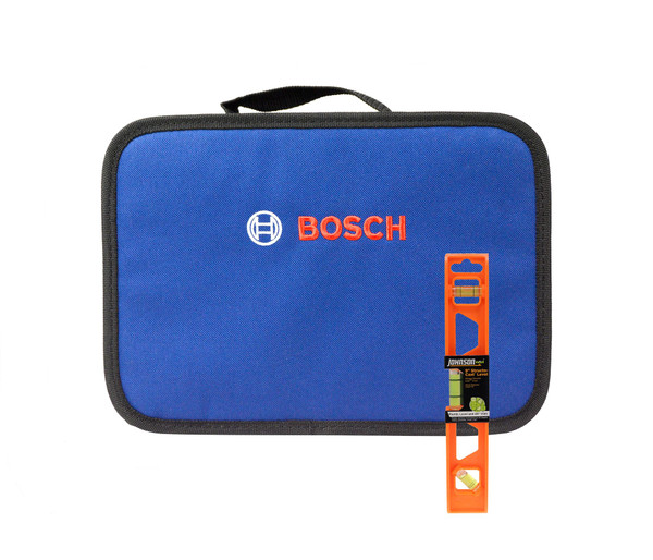 Bosch 12X9X3 Tool Bag with Johnson Level 1402-0900 9 in Structo-Cast Torpedo Level