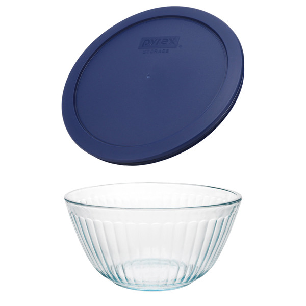 Pyrex 7402 6-Cup Sculpted Glass Mixing Bowl and 7402-PC Blue Lid