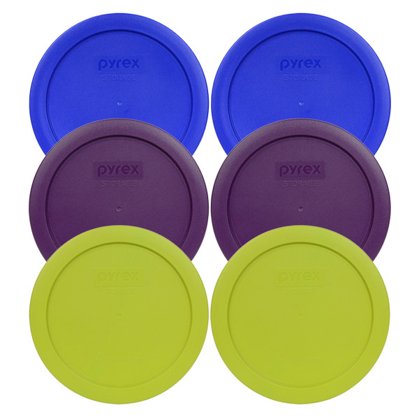 Pyrex 7201-PC 4 Cup, 950ml Round (2) Cobalt Blue, (2) Purple and (2) Green Covers - 6 Pack