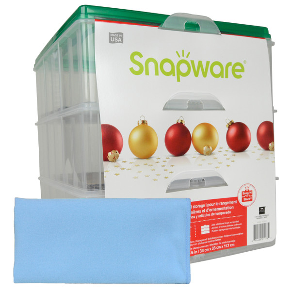 Snapware 3-Layer Ornament Keeper w/ One Blue Microfiber Suede Polishing Cloth