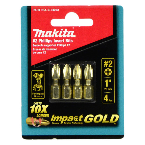 Makita B-34942 #2 Phillips Impact Gold 4ct Insert Bit Set