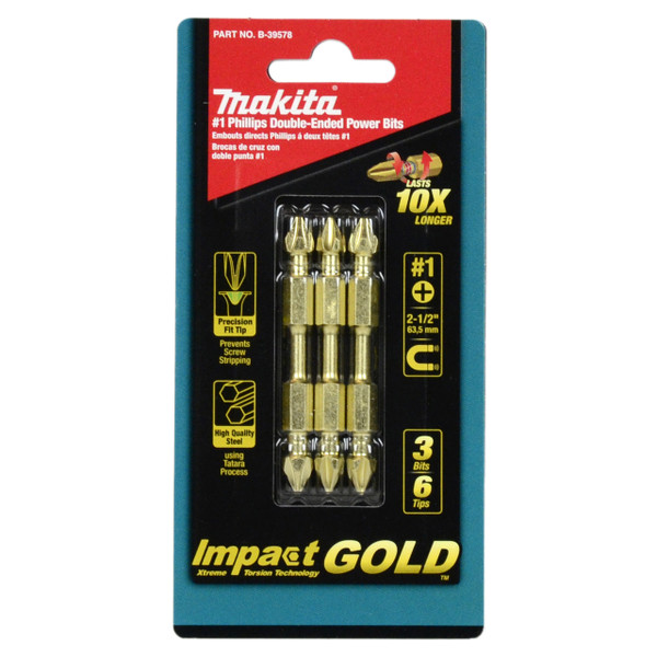Makita B-39578 extreme torsion impact gold double ended bits 3 count