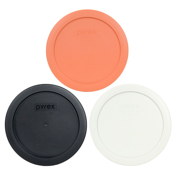 Pyrex 7201-PC Orange, Black and White 4 Cup Plastic Storage Lids - 3 Pack