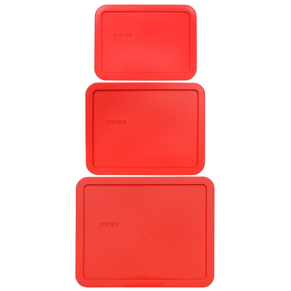 Pyrex 7212-PC, 7211-PC, and 7210-PC Red Rectangle Plastic Lids