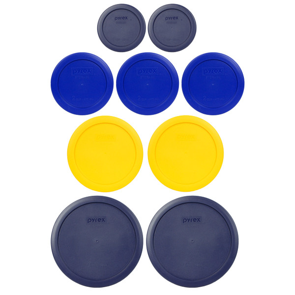 Pyrex Simply Store 7202-PC Blue, 7200-PC Cadet Blue, 7201-PC Yellow, and 7402-PC Blue 9pc Plastic Lid Set