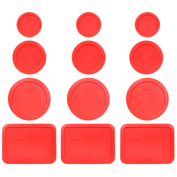 Pyrex (3) 7202-PC (3) 7200-PC, (3) 7201-PC & (3) 7210-PC Red Replacement Lids