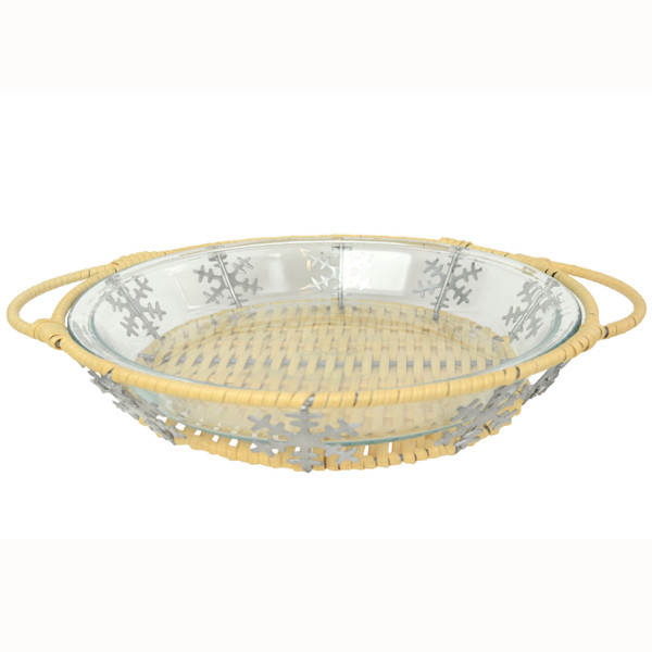 Pyrex Snowflake Pie Plate Basket w/ Pyrex 23-CM Vintage 9in. Glass Pie Plate