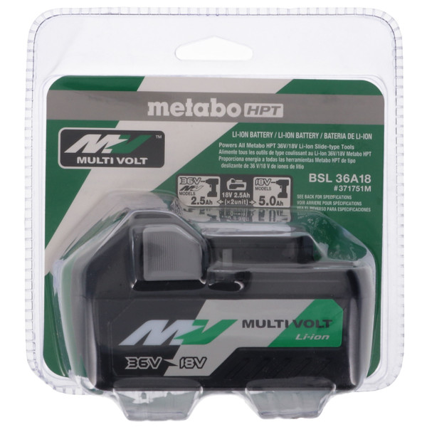 Metabo HPT 371751M 18 - 36V 2.5 Ah/5.0 Ah MultiVolt Li-Ion Battery Pack