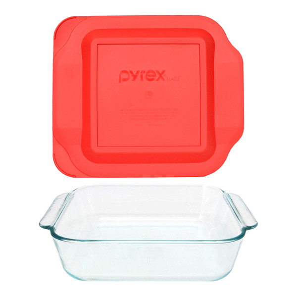 Pyrex (1) 222 2qt Glass Baking Dish & (1) 222-PC Red Lid